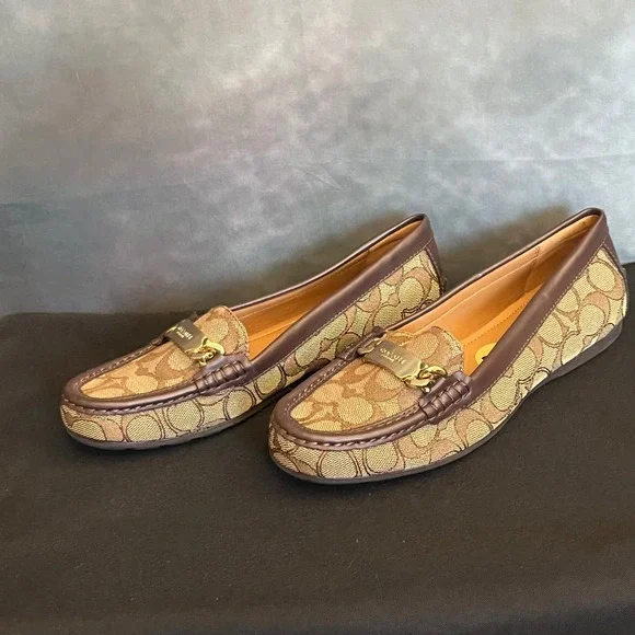 Coach Signature C Monogram Loafers Brown Gold Chain Women's Size 7 - Picture 2 of 5
